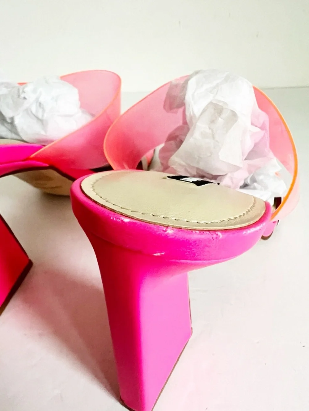 SZ 11 Nine Clear Pink Two-Tone Strap Block Heel Slide Sandals Mules